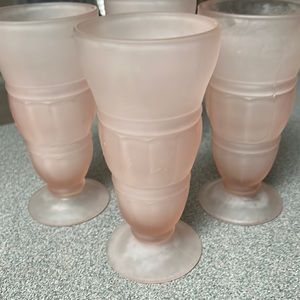 Vtg. Pink Frosted Glass-Ice Cream/Milkshake/Parfait-Dish/Glass Set of 4